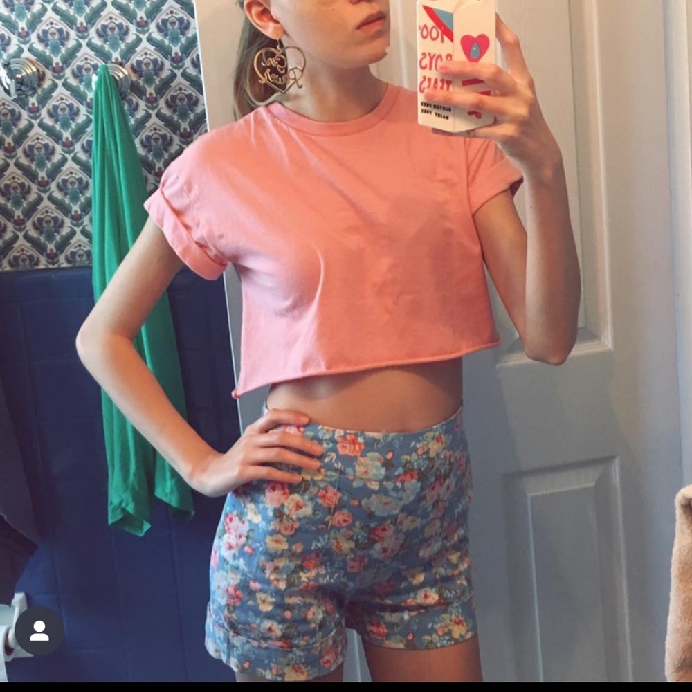 Lindy Bop High Waist Blue and Pink Floral Shorts